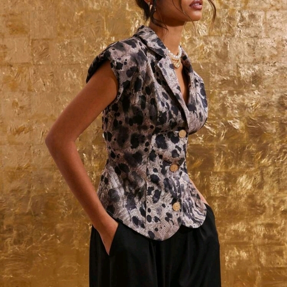 Women's Fashion Splatter Print Wide Shoulder Jacket For Autumn - Picture 5 of 5